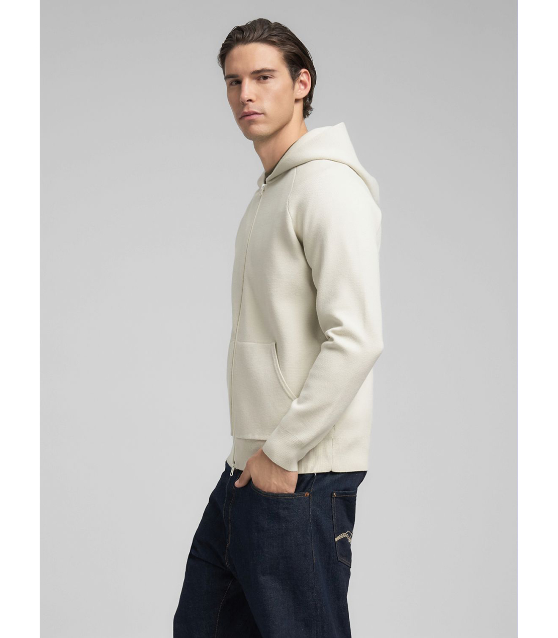 フロックプリント ニットフーディ 詳細画像 オフホワイト 4